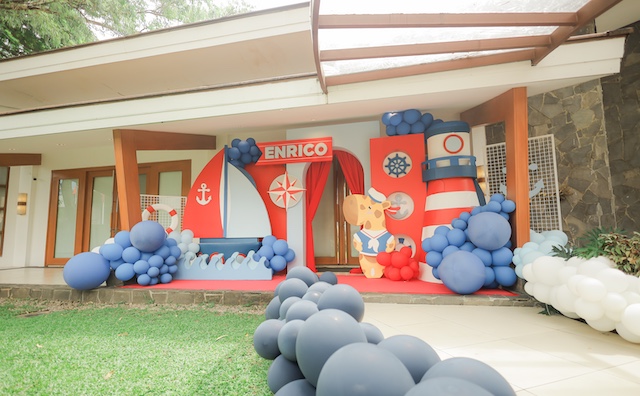 Nautical themed party stage and backdrop